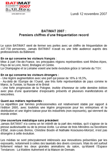 Compte Rendu Batimat 2007 - Premiers chiffres